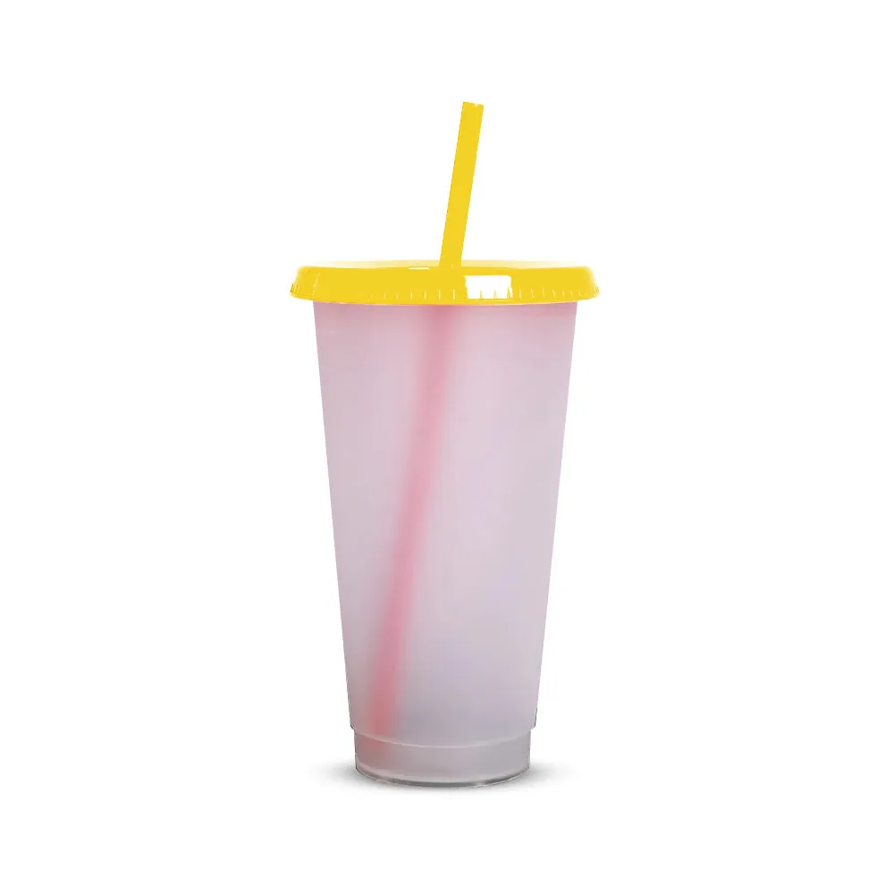 Custom 24OZ Tumbler Clear Reusable Plastic Cups With Lid And Straw