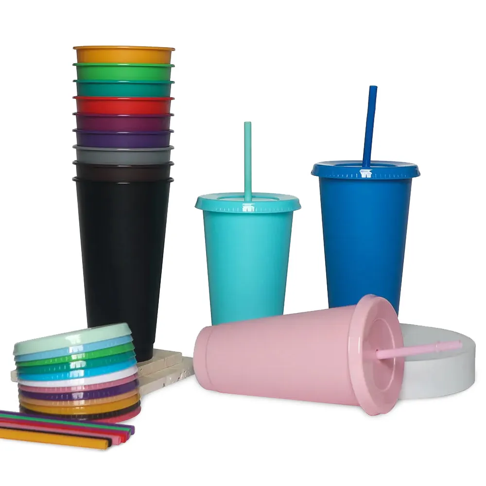 Custom 24OZ Tumbler Clear Reusable Plastic Cups With Lid And Straw