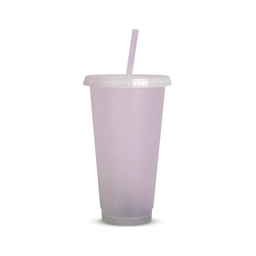 Custom 24OZ Tumbler Clear Reusable Plastic Cups With Lid And Straw