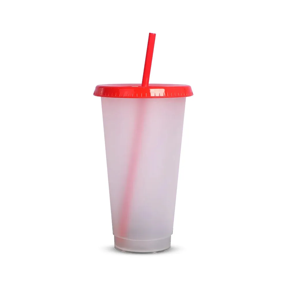 Custom 24OZ Tumbler Clear Reusable Plastic Cups With Lid And Straw