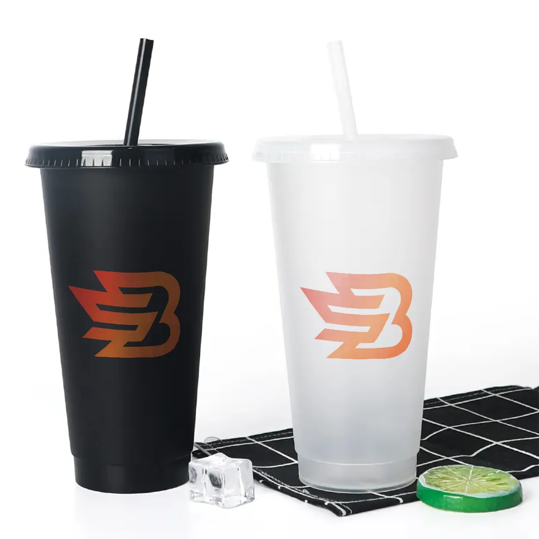 Custom 24OZ Tumbler Clear Reusable Plastic Cups With Lid And Straw