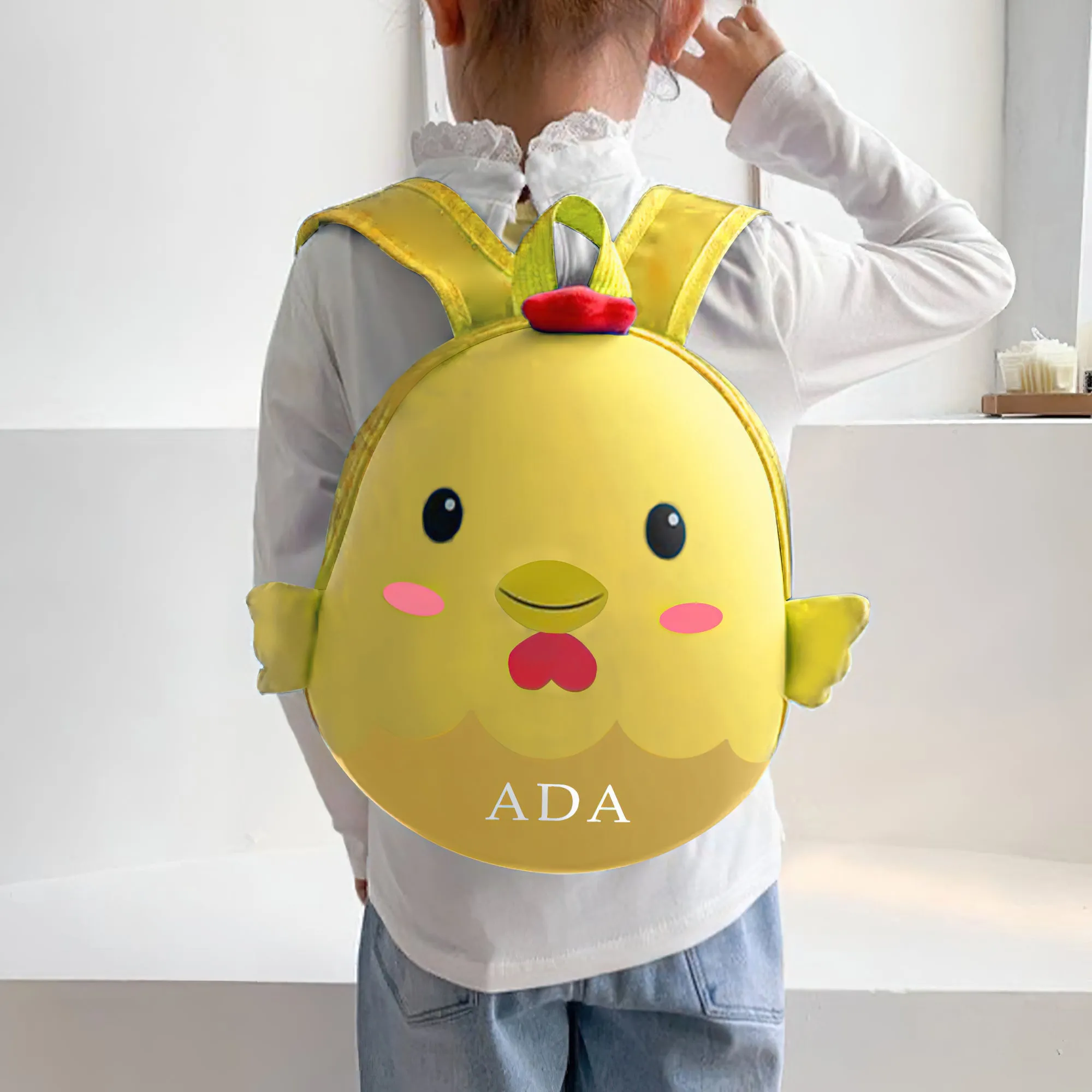 Custom Cartoon Backpack Toddler Backpack Chicken Shape Bag For Kids Engraved