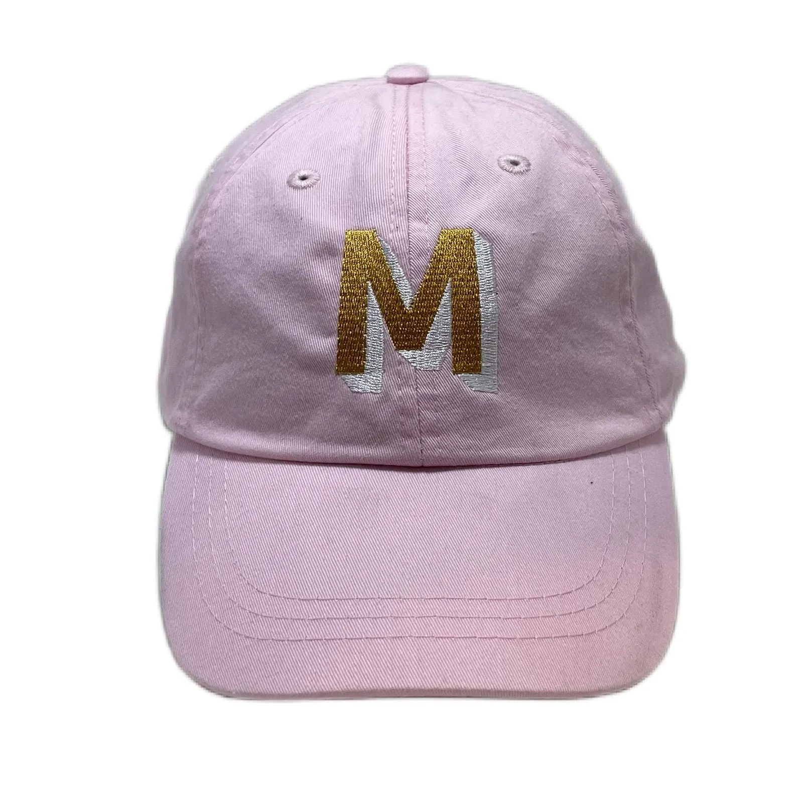 Customizable White Dad Hat with Navy Blue and Green Shadow Block Font