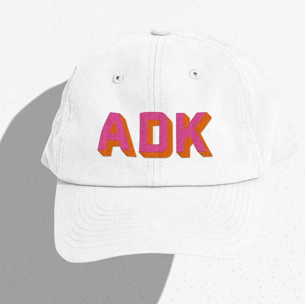 Customizable White Dad Hat with Navy Blue and Green Shadow Block Font