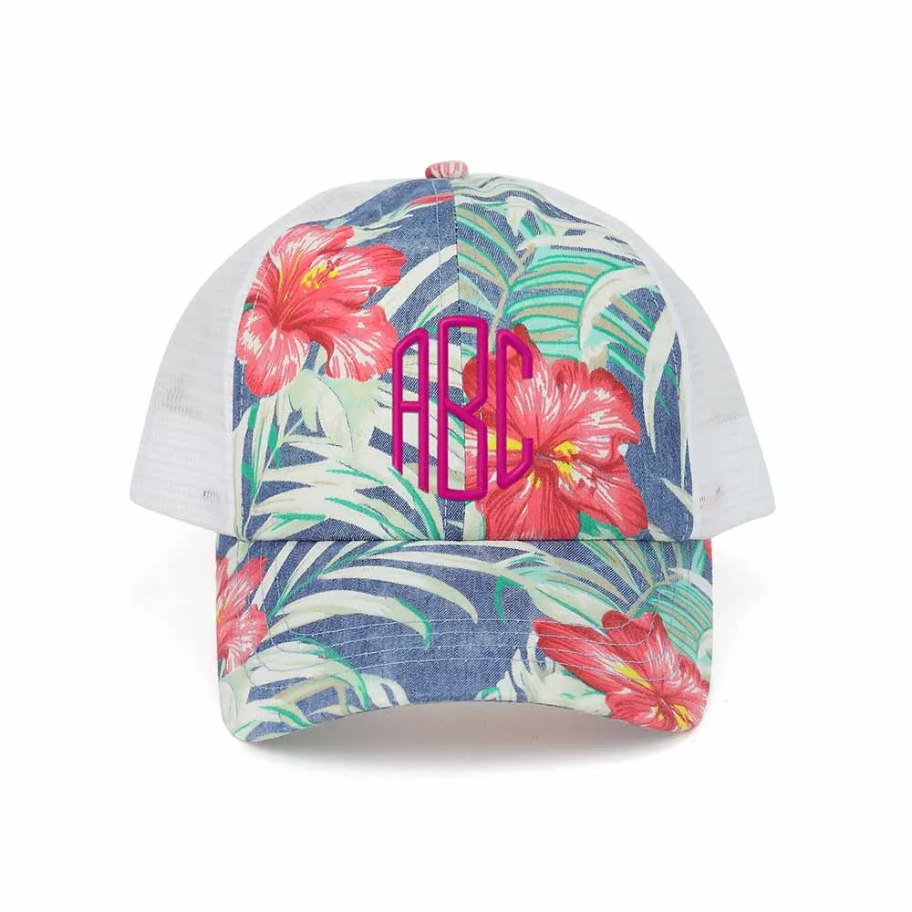 Customized Monogram Floral Mesh Cap