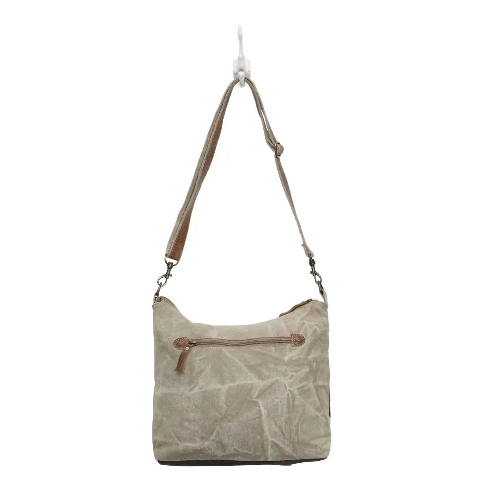 Double Zipper Canvas & Leather Shoulder Bag