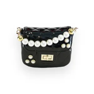 Embellished Patent Quilted Purse - Black