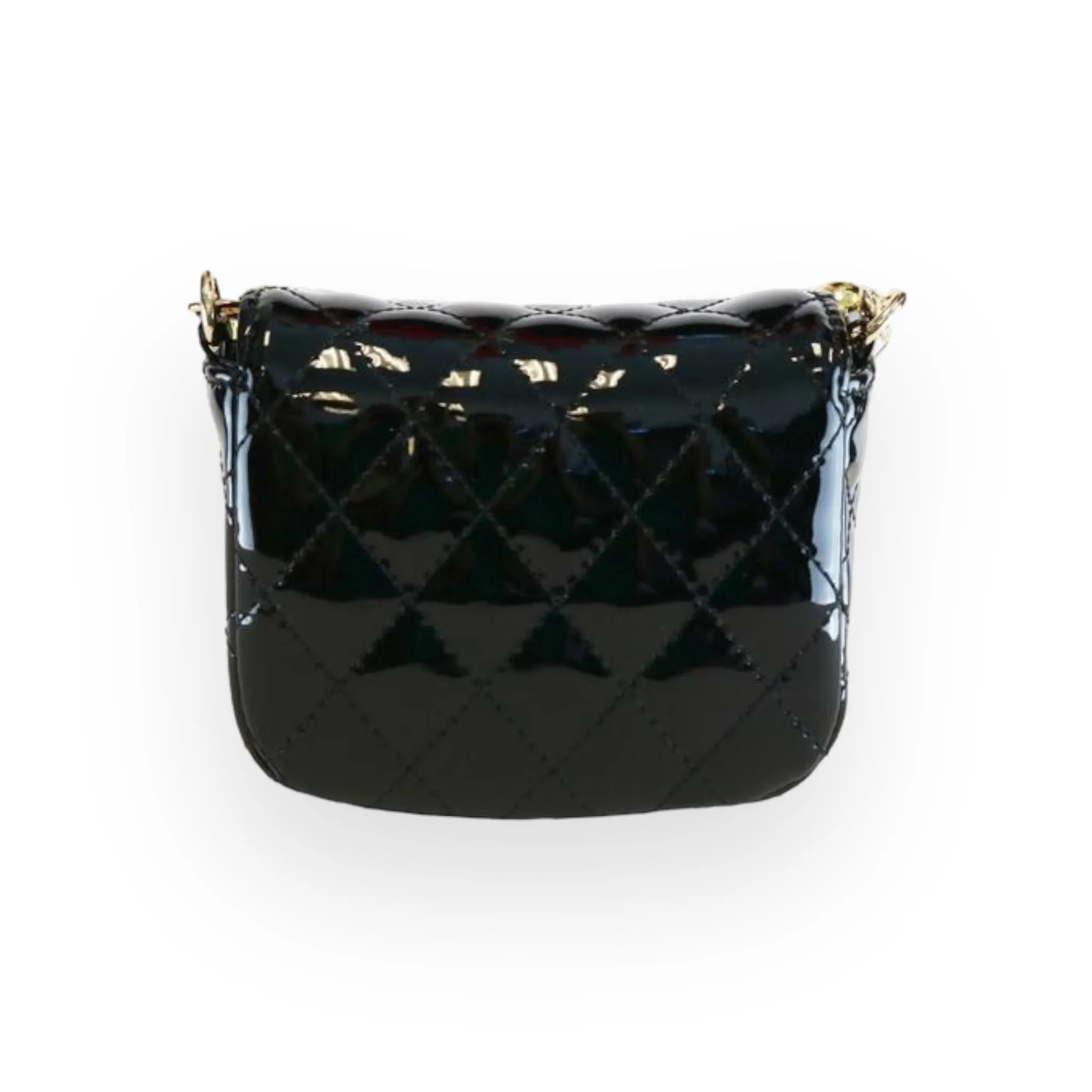 Embellished Patent Quilted Purse - Black