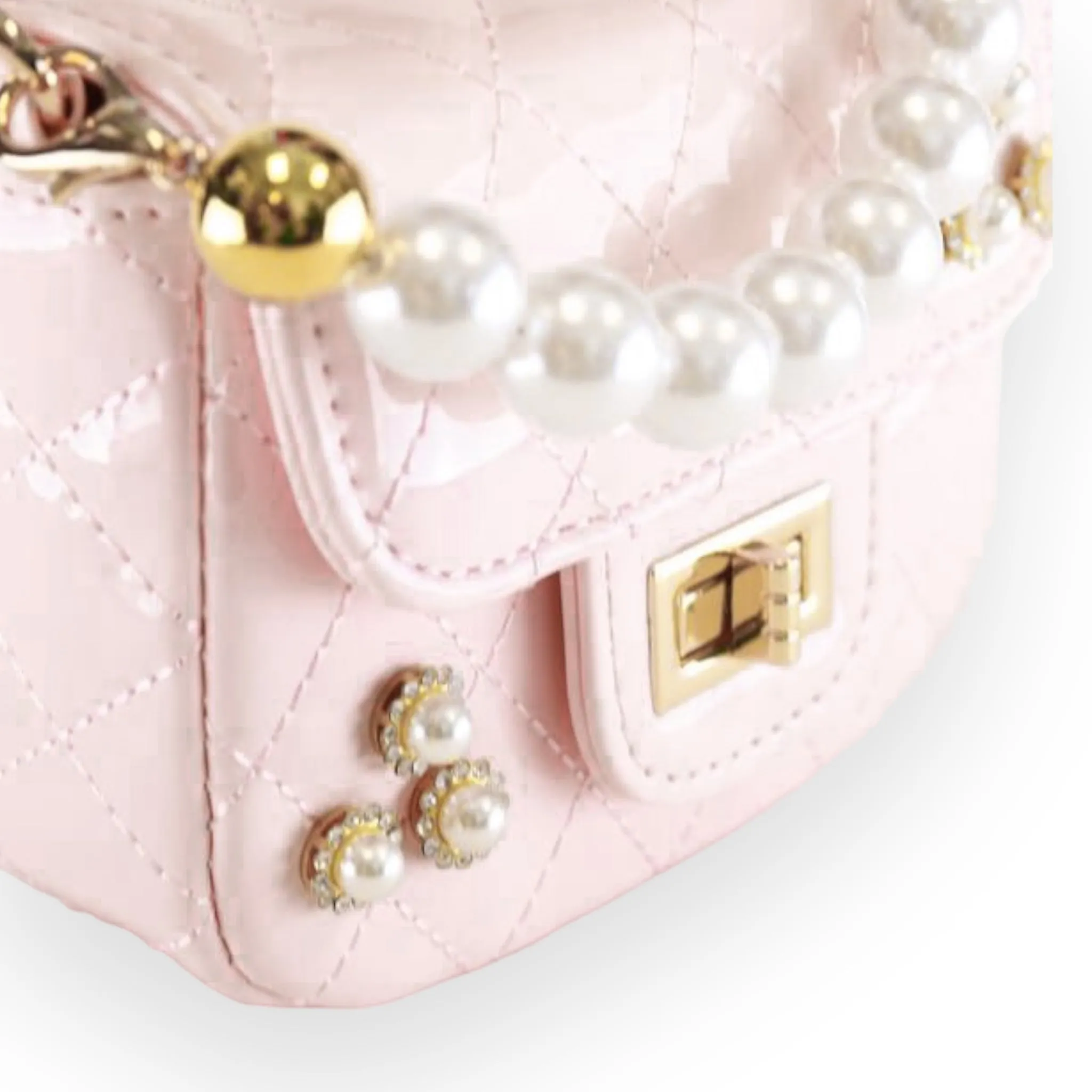 Embellished Patent Quilted Purse - Pink