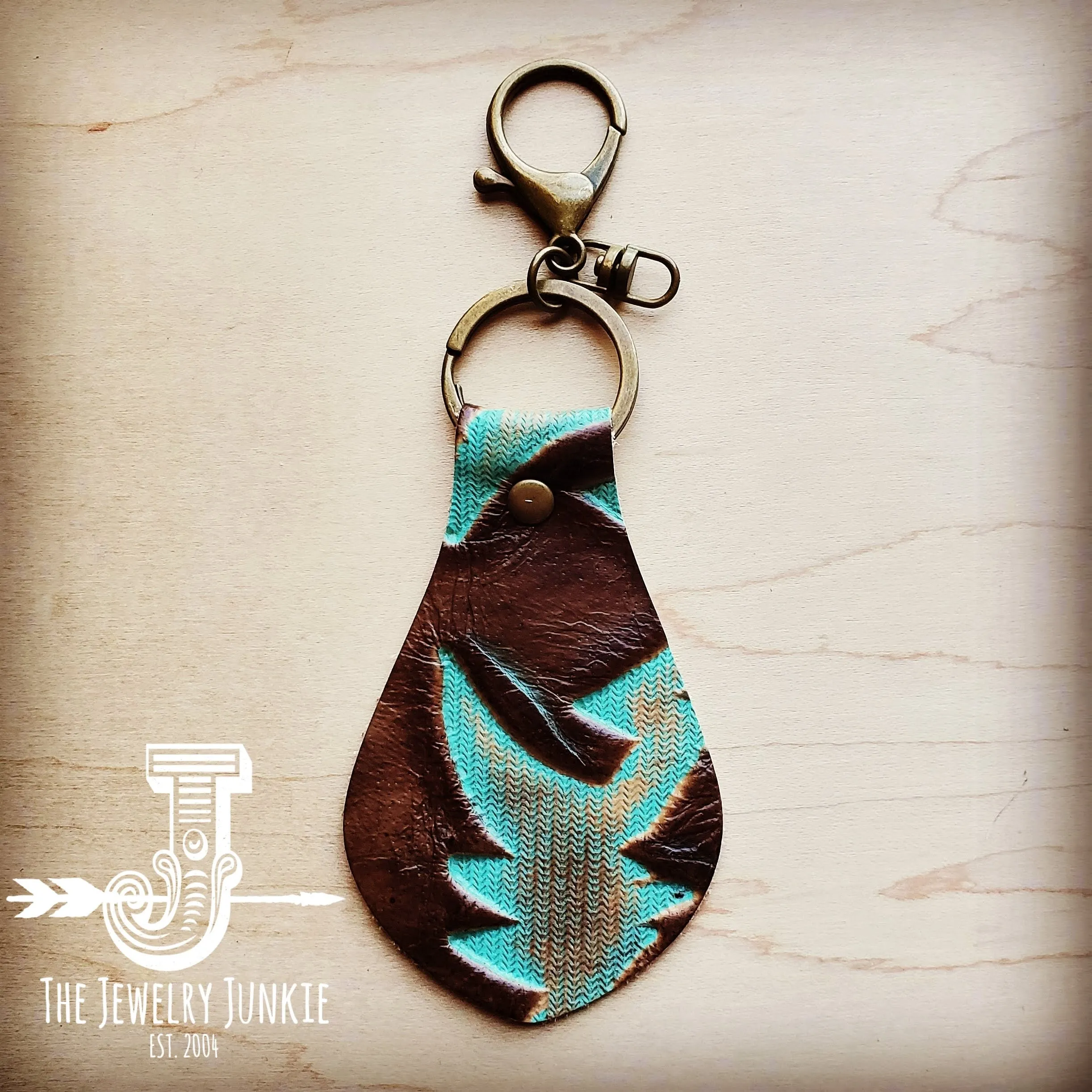 Embossed Leather Key Chain -Turquoise Laredo 701t