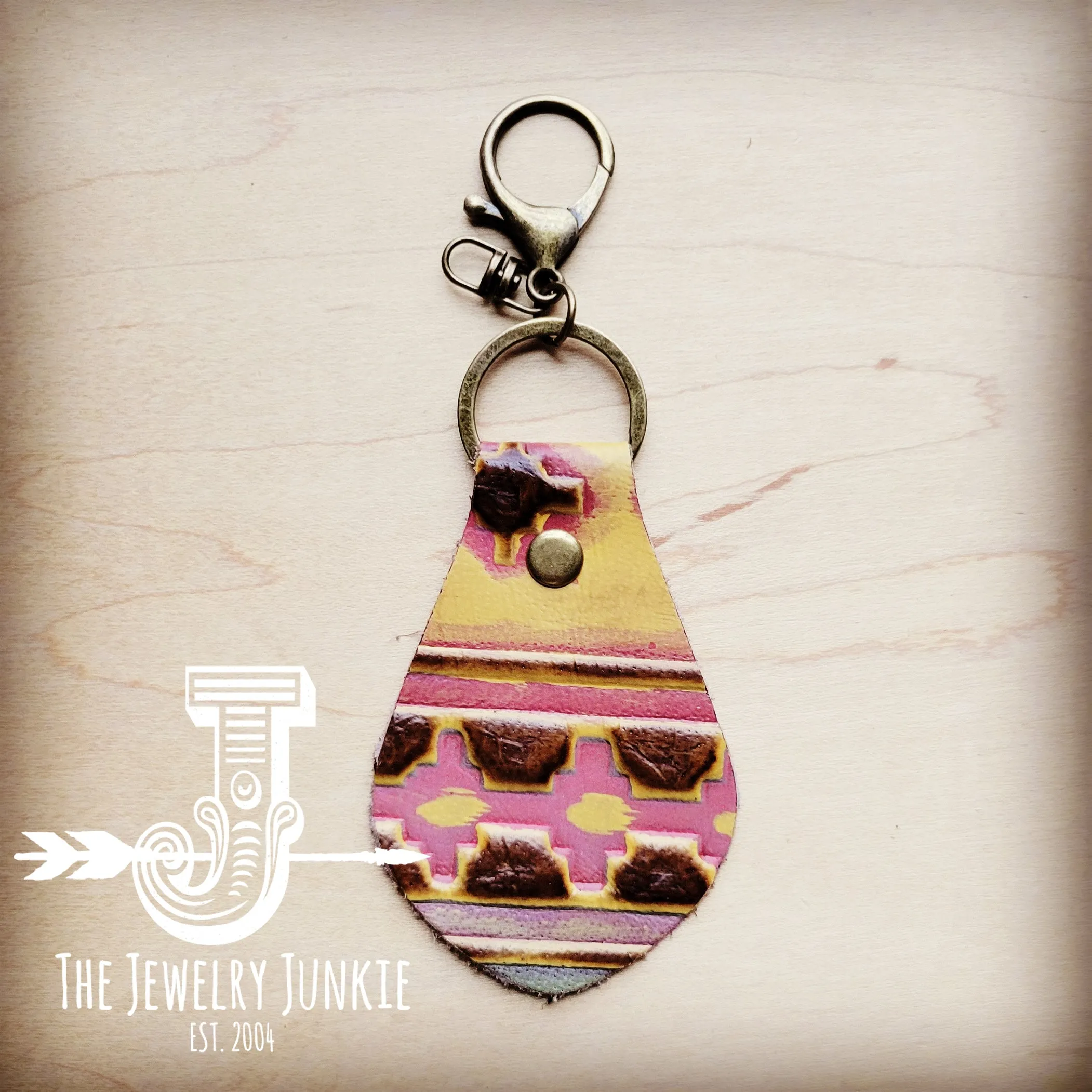 **Embossed Leather Key Chain -Yellow Navajo 702b