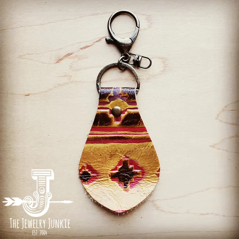 **Embossed Leather Key Chain -Yellow Navajo 702b