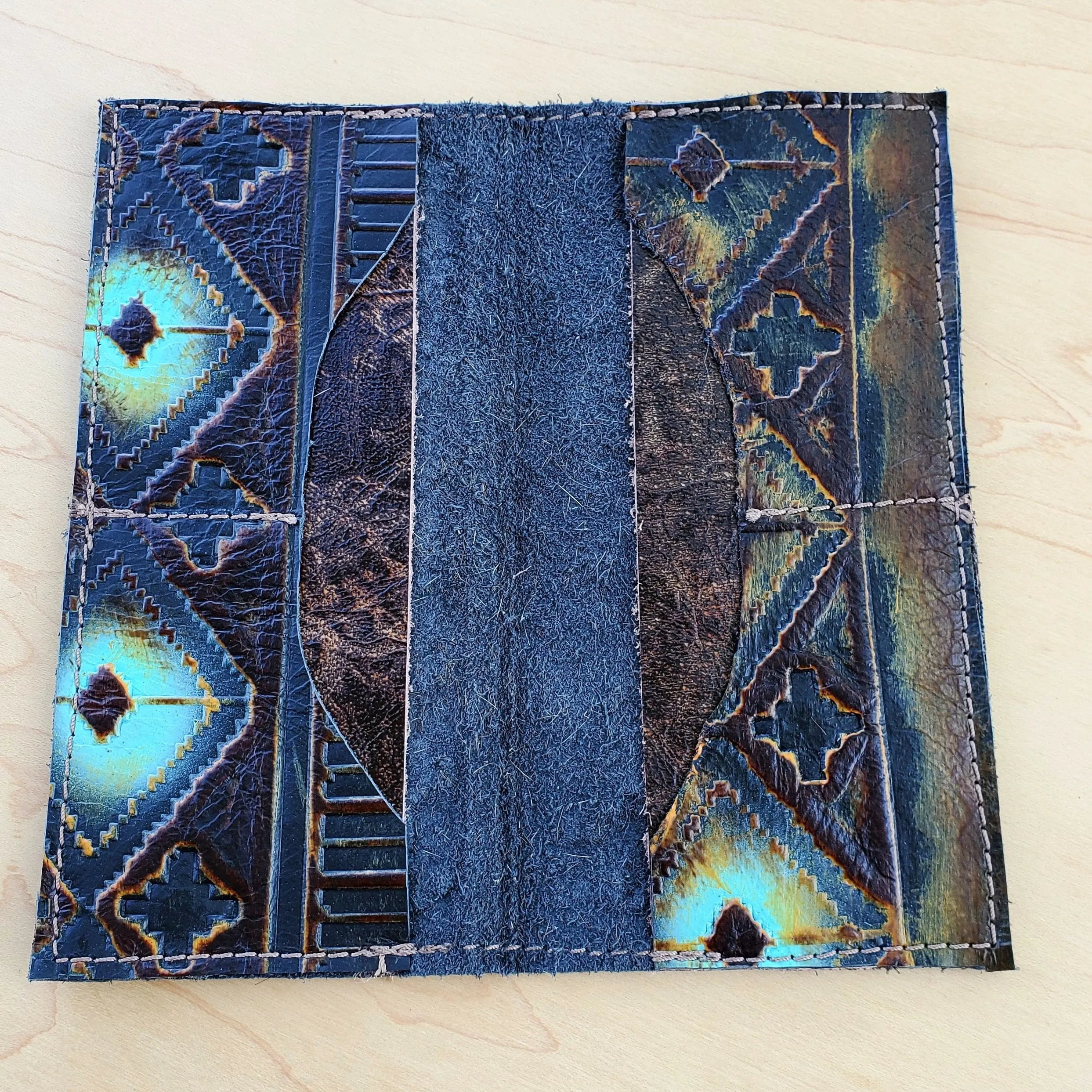 **Embossed Leather Wallet-Blue Navajo 300a