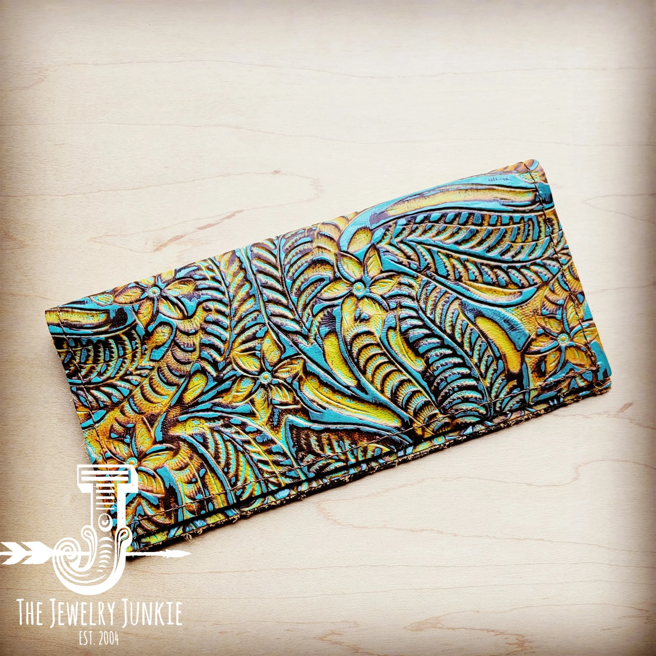 **Embossed Leather Wallet in Dallas Turquoise 302j