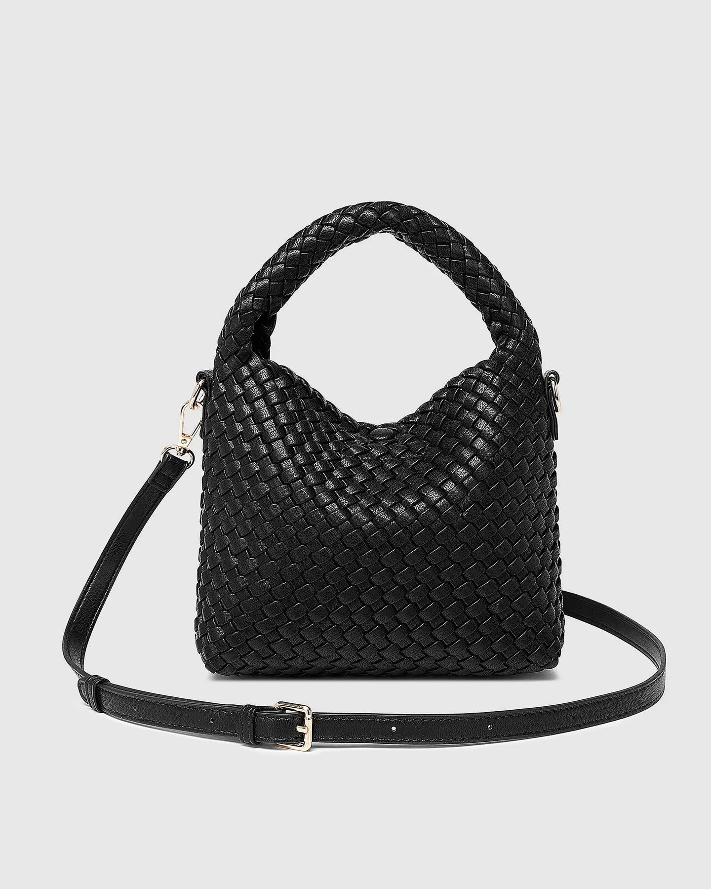 Gabby Mini Woven Shoulder Bag - Black