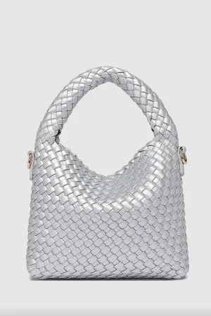 Gabby Mini Woven Shoulder Bag | Silver