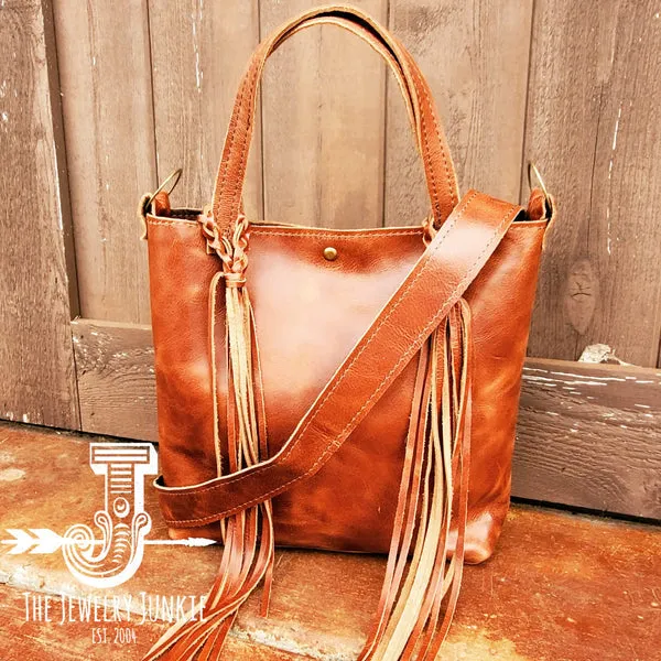 Genuine Leather Bucket Handbag w/ Braided Tassel Fringe