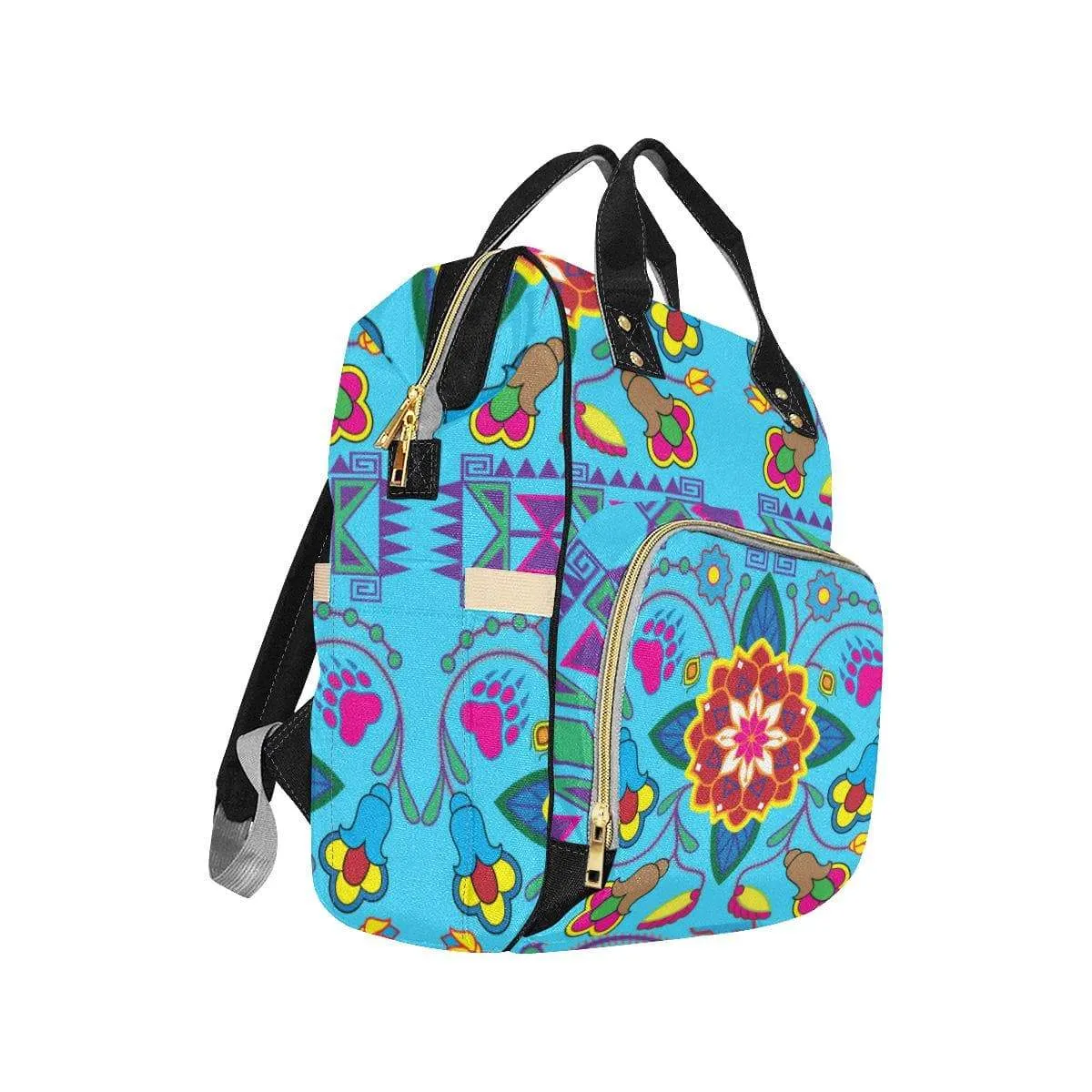 Geometric Floral Winter-Sky Blue Multi-Function Diaper Backpack