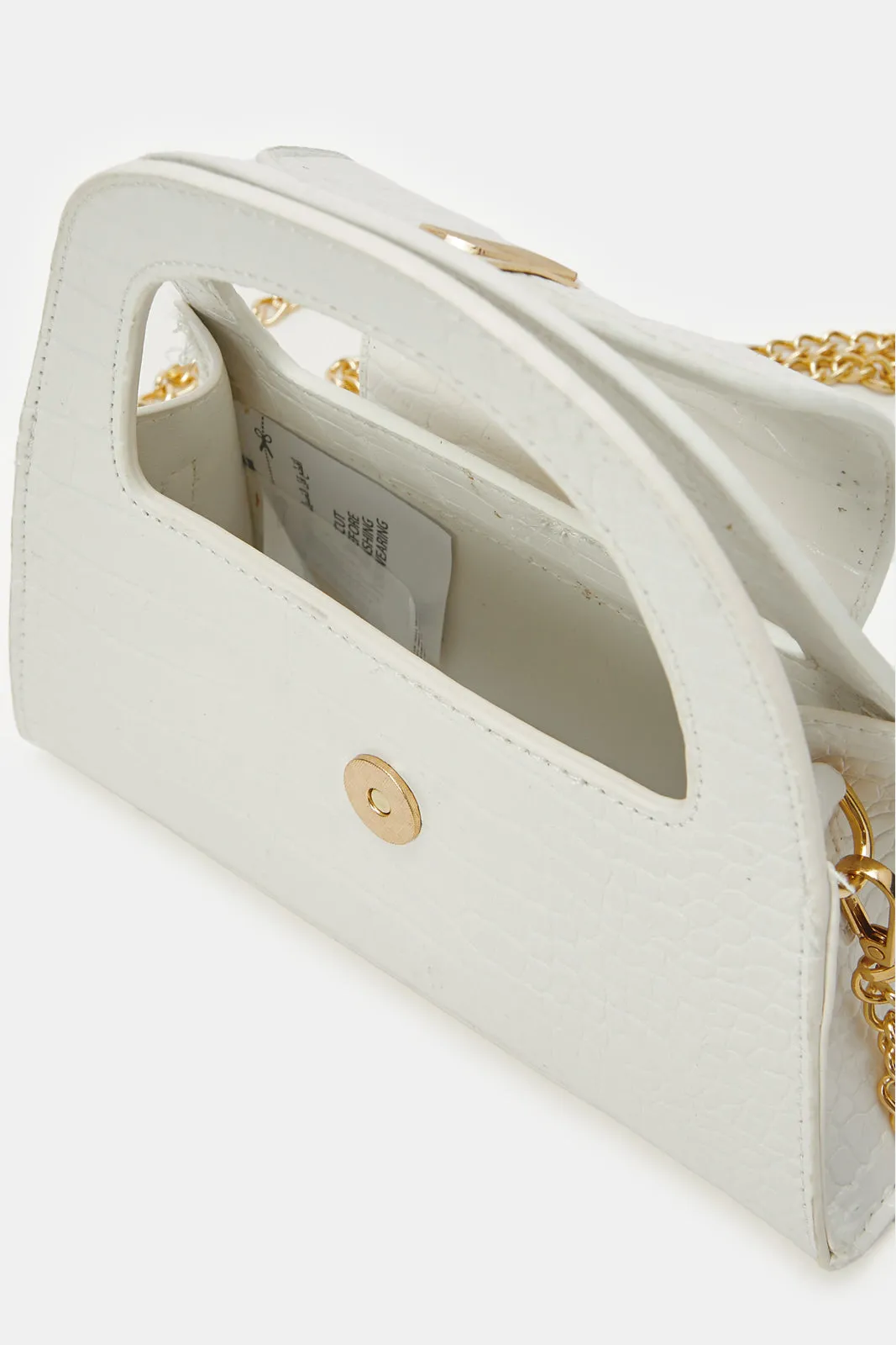 Girls White Textured Cross Body Bag