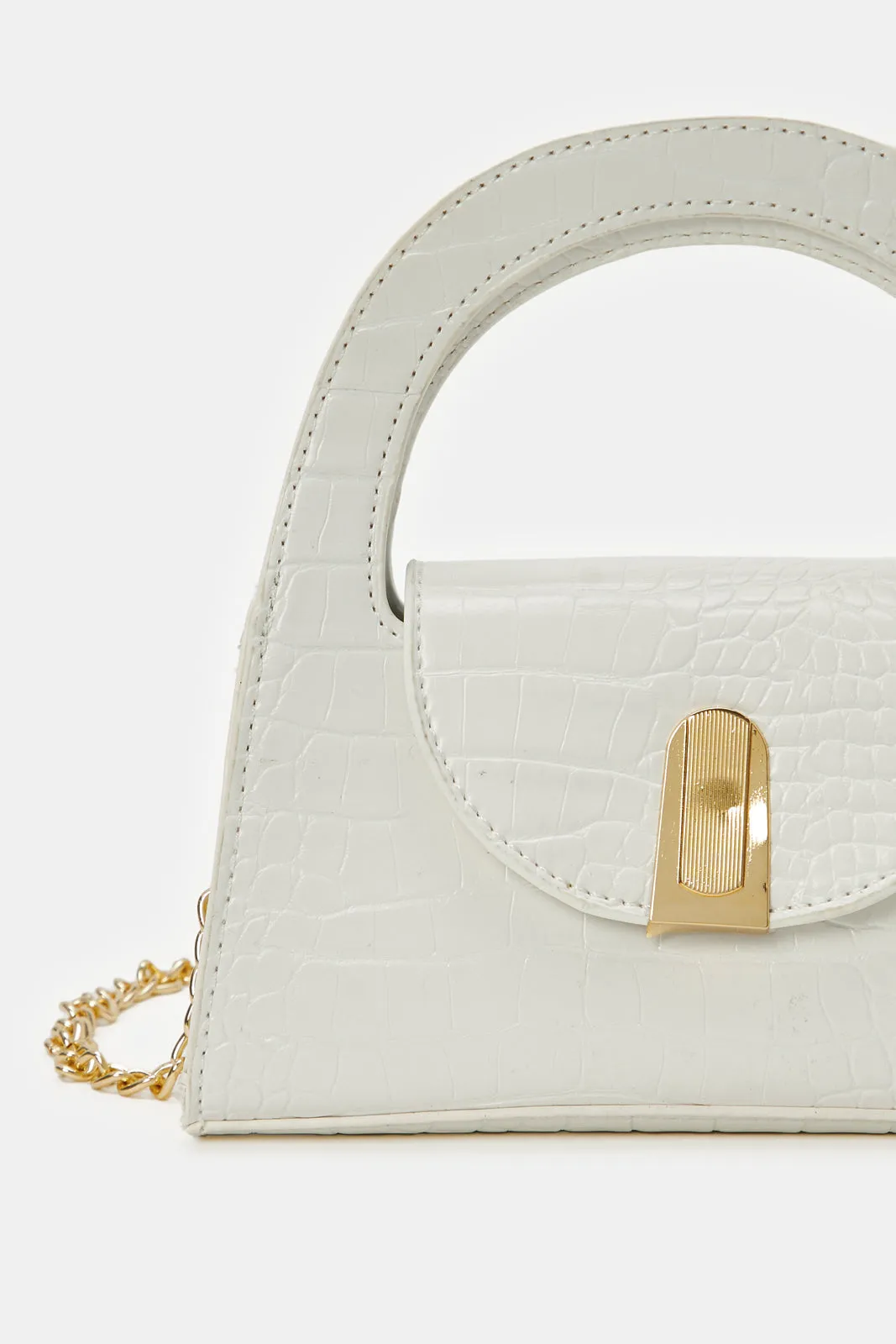 Girls White Textured Cross Body Bag