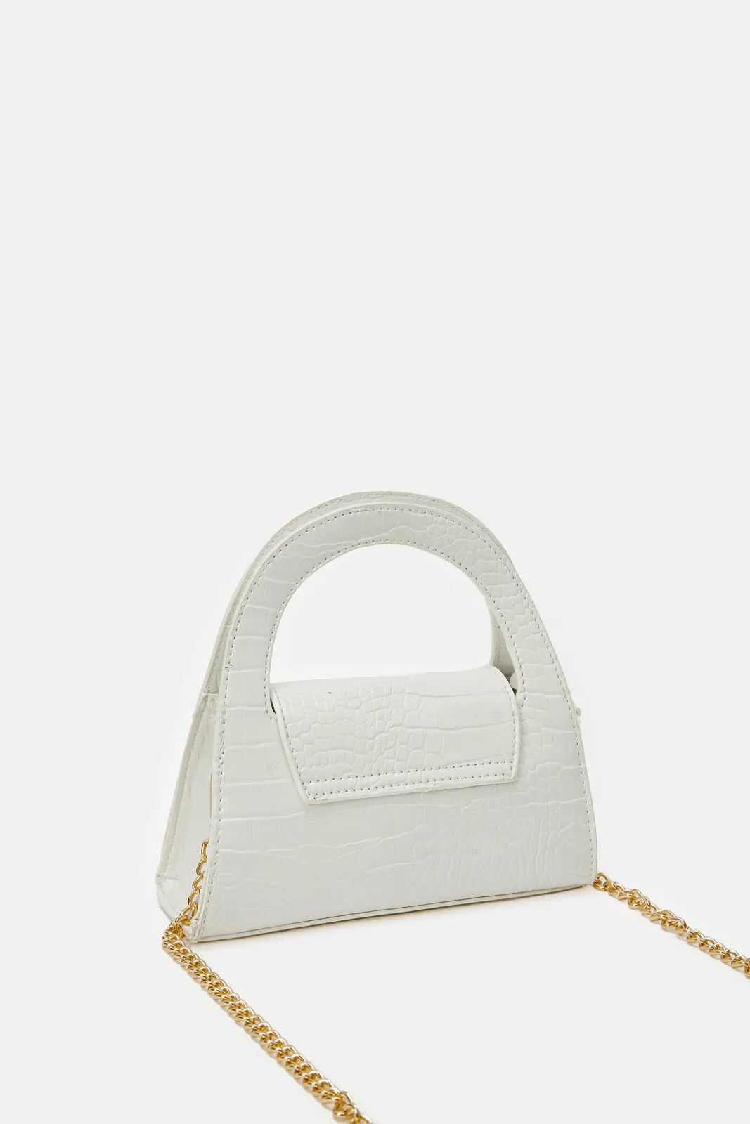 Girls White Textured Cross Body Bag