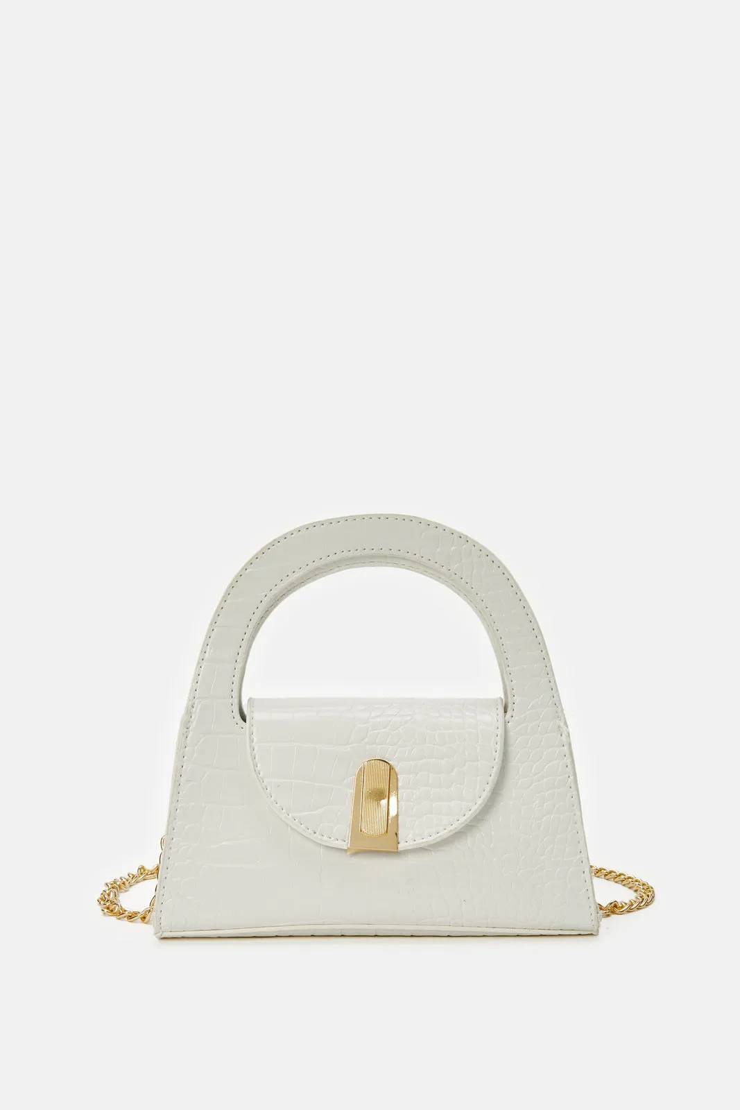 Girls White Textured Cross Body Bag