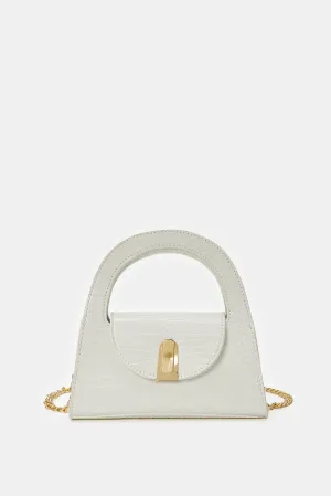 Girls White Textured Cross Body Bag