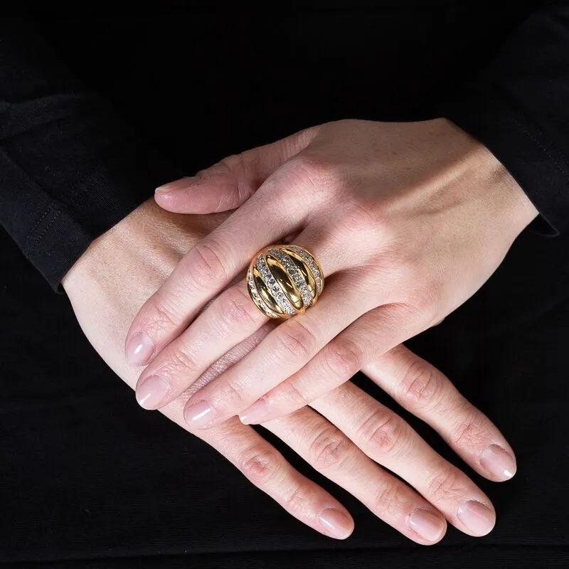 Gold and Rhinestone Domed Ring