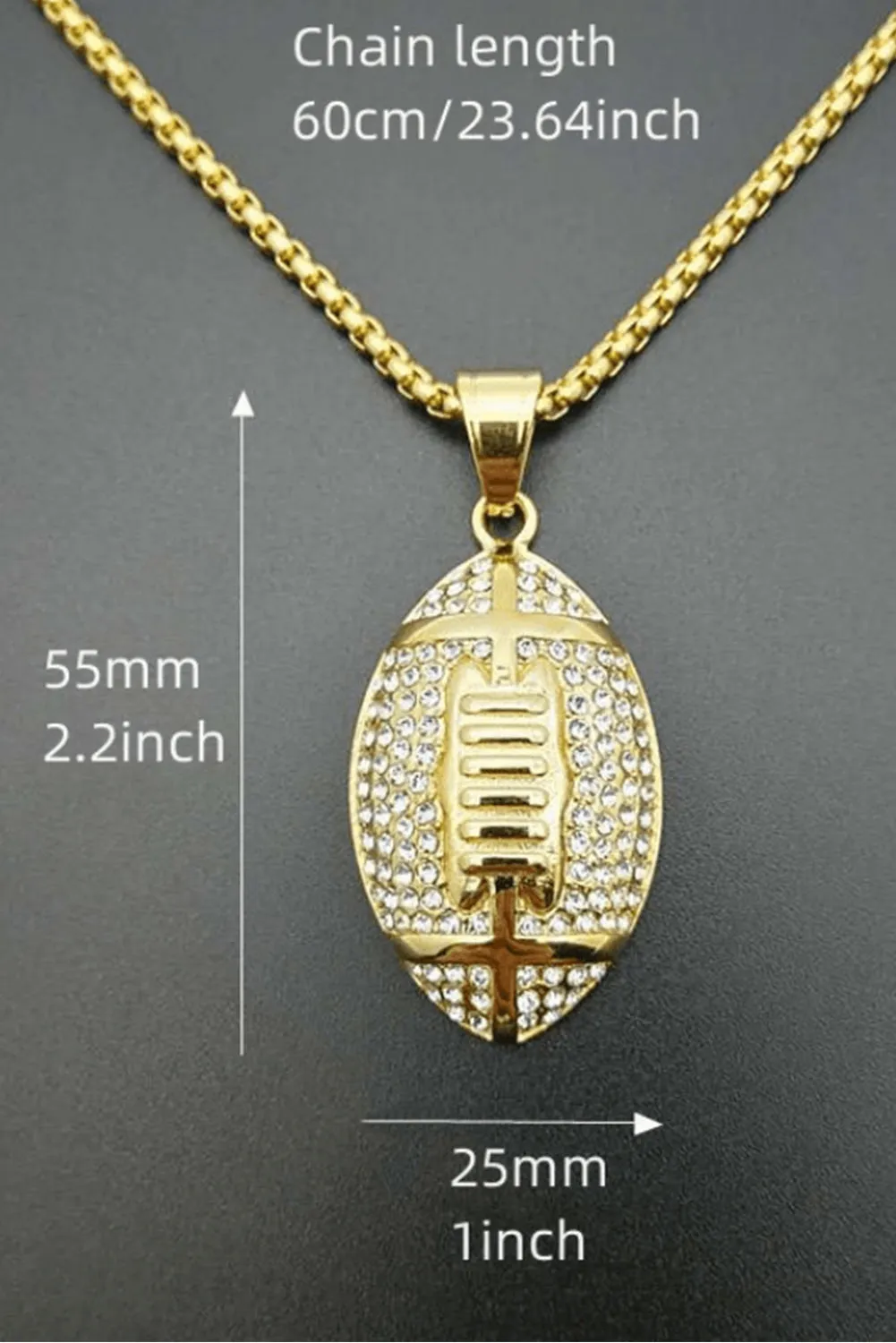 Gold Plated Rhinestone Rugby Pendant Necklace