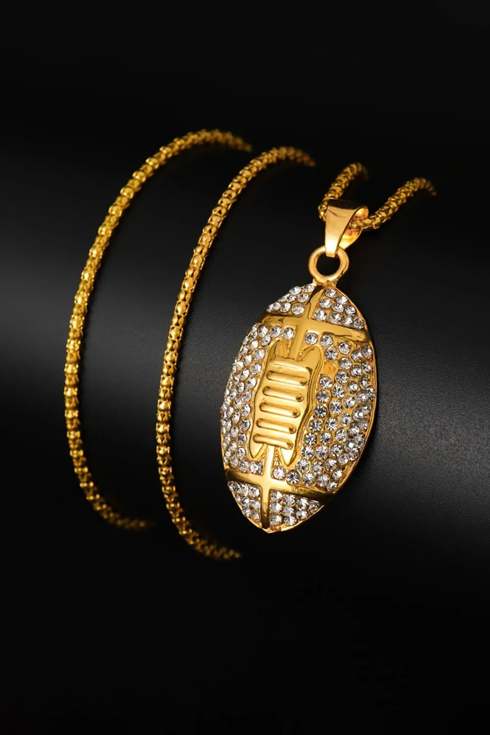 Gold Plated Rhinestone Rugby Pendant Necklace