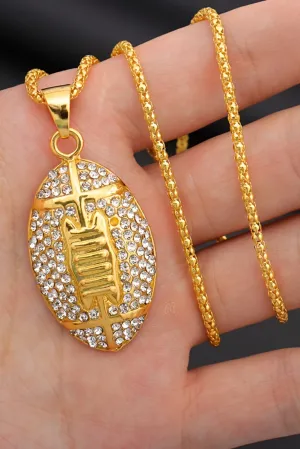 Gold Plated Rhinestone Rugby Pendant Necklace