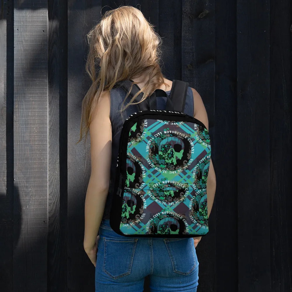 Green Flower Skull Backpack