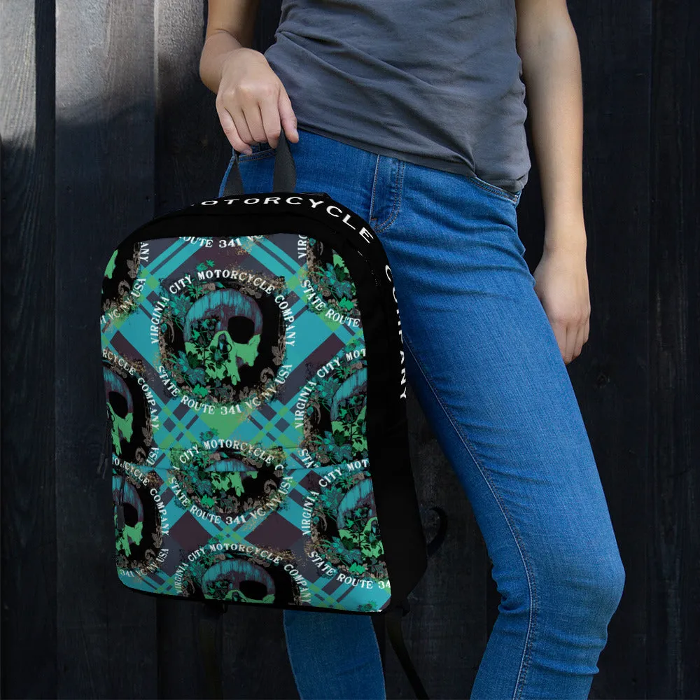 Green Flower Skull Backpack