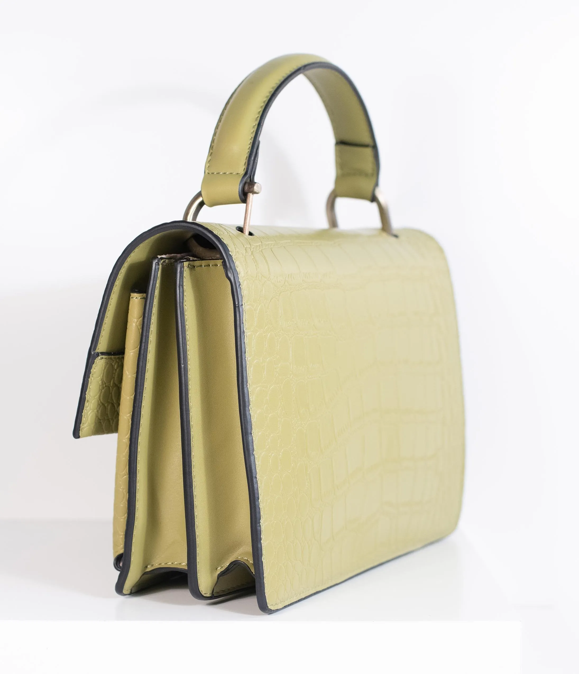 Green-Yellow Leatherette Reptile Embossed Handbag