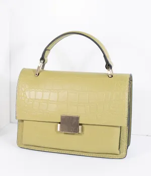 Green-Yellow Leatherette Reptile Embossed Handbag