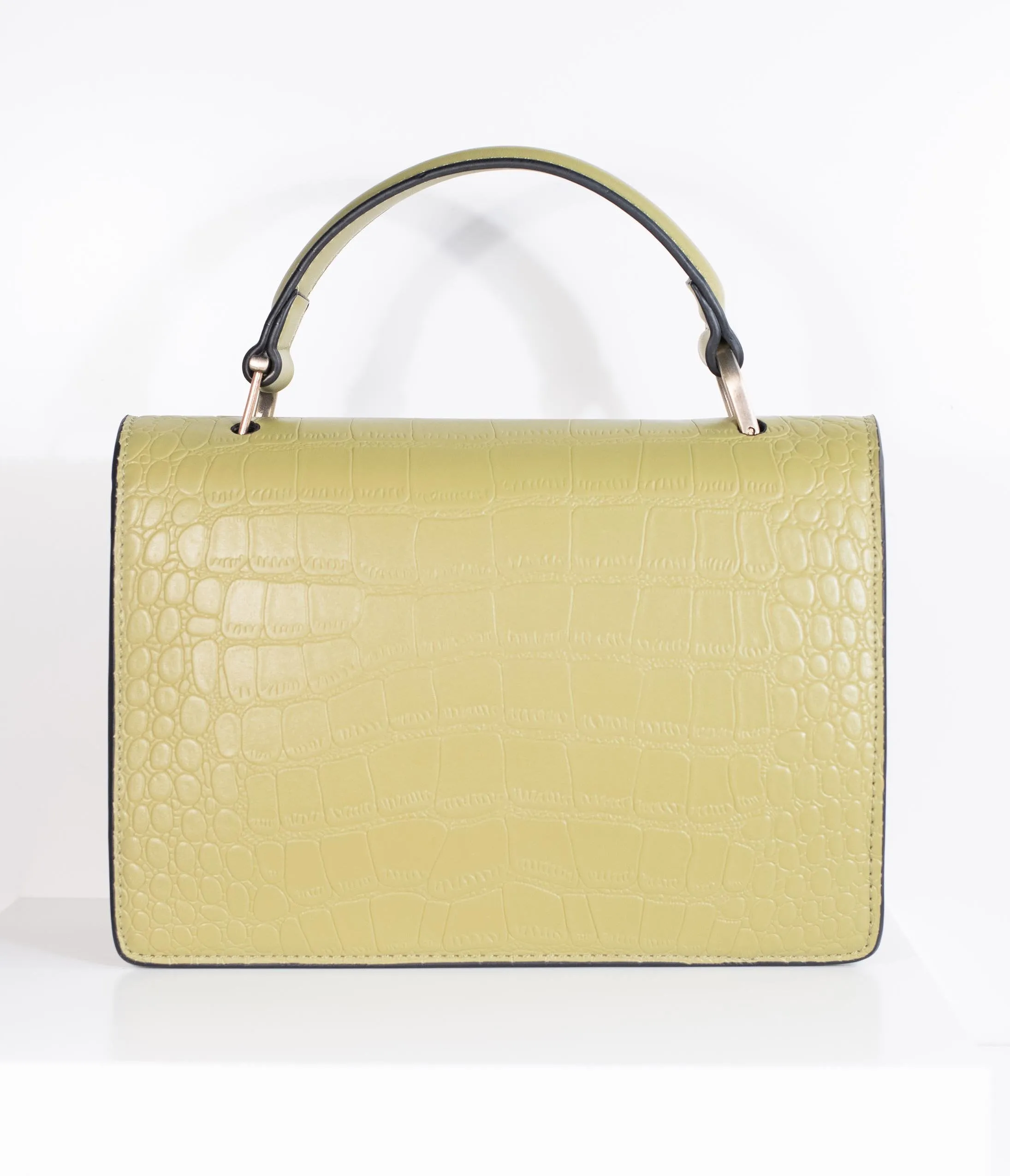 Green-Yellow Leatherette Reptile Embossed Handbag