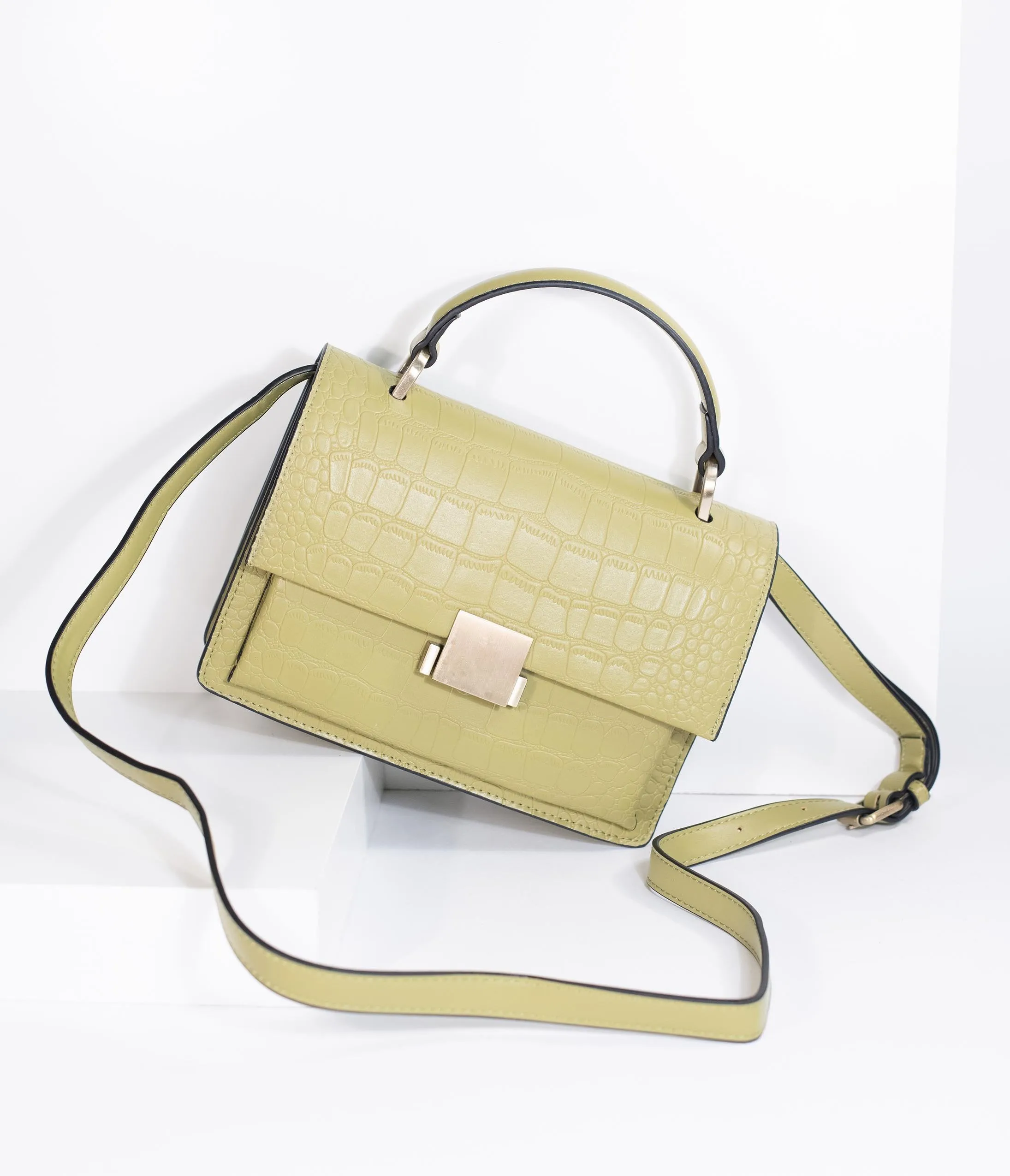 Green-Yellow Leatherette Reptile Embossed Handbag