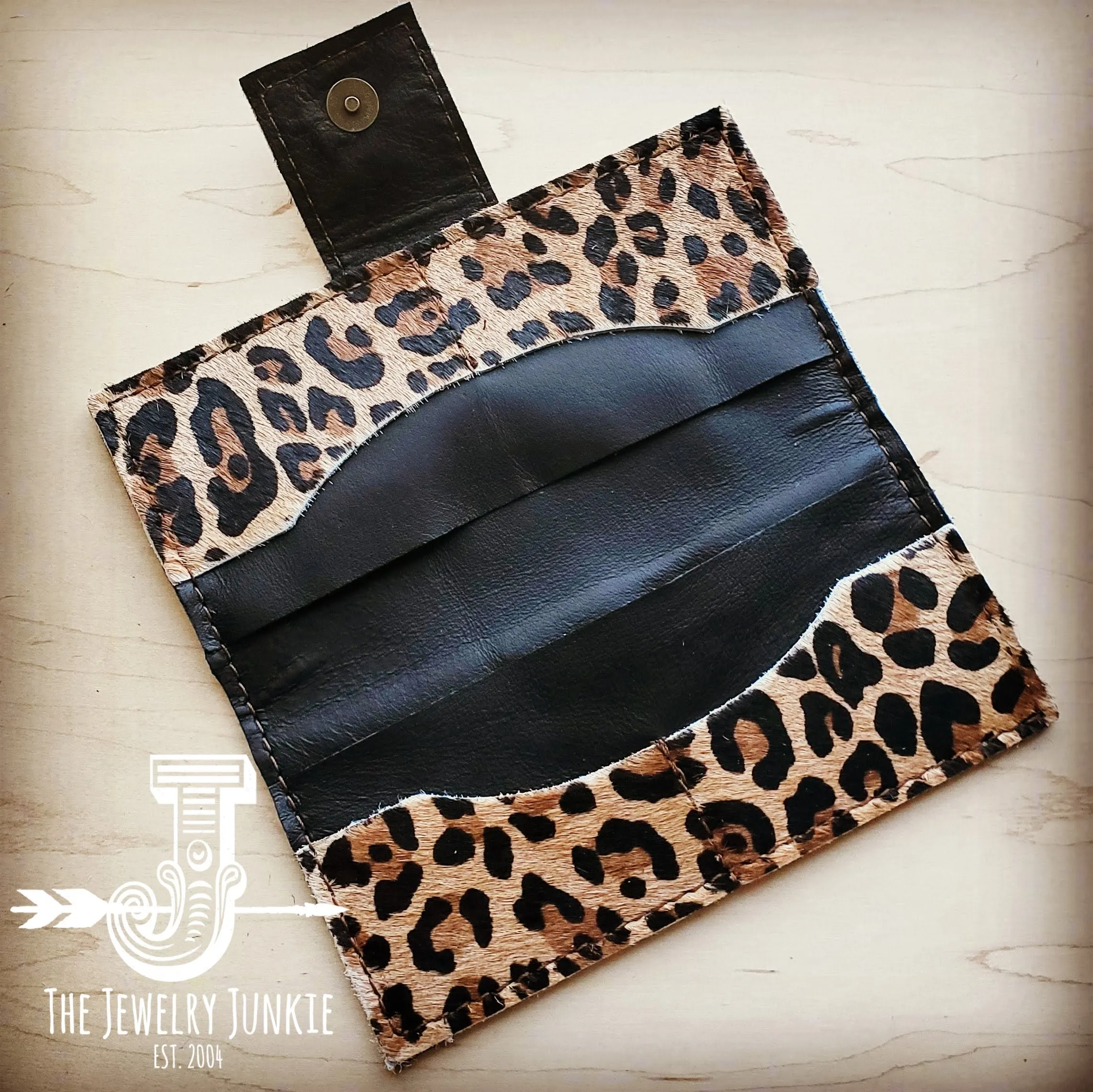 **Hair on Hide Leather Wallet in Leopard w/ Snap 301o