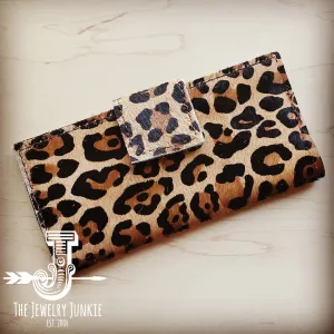 **Hair on Hide Leather Wallet in Leopard w/ Snap 301o