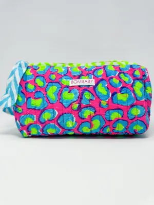 Handmade Block Print Quilted Wash Bag | Electric Safari