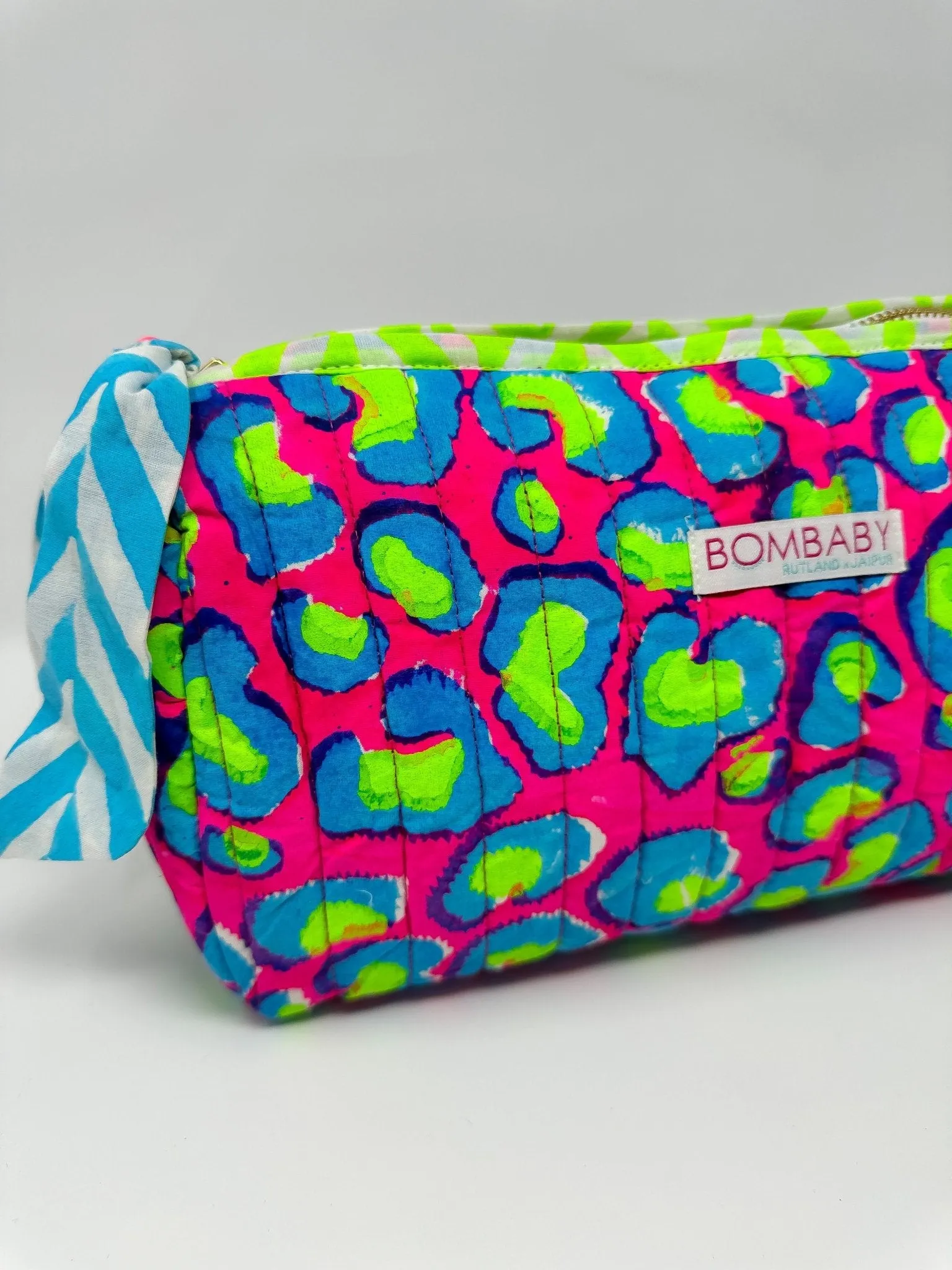 Handmade Block Print Quilted Wash Bag | Electric Safari