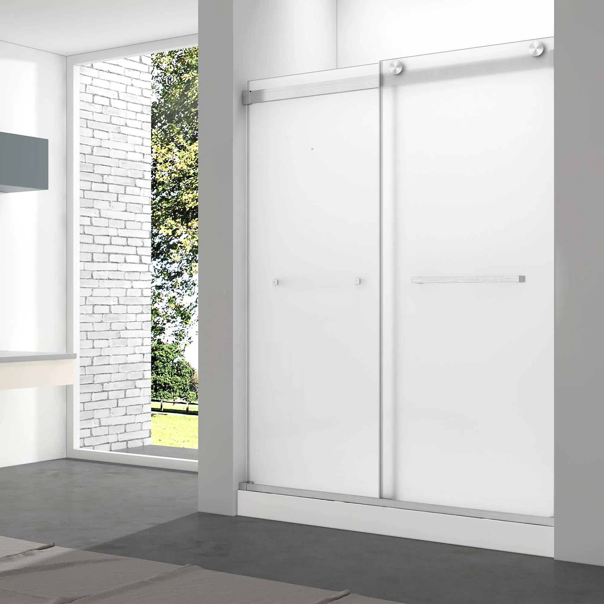 Ivanees Adjustable Semi-Frameless Dual Sliding Glass Shower Door with Frosted Tempered Glass