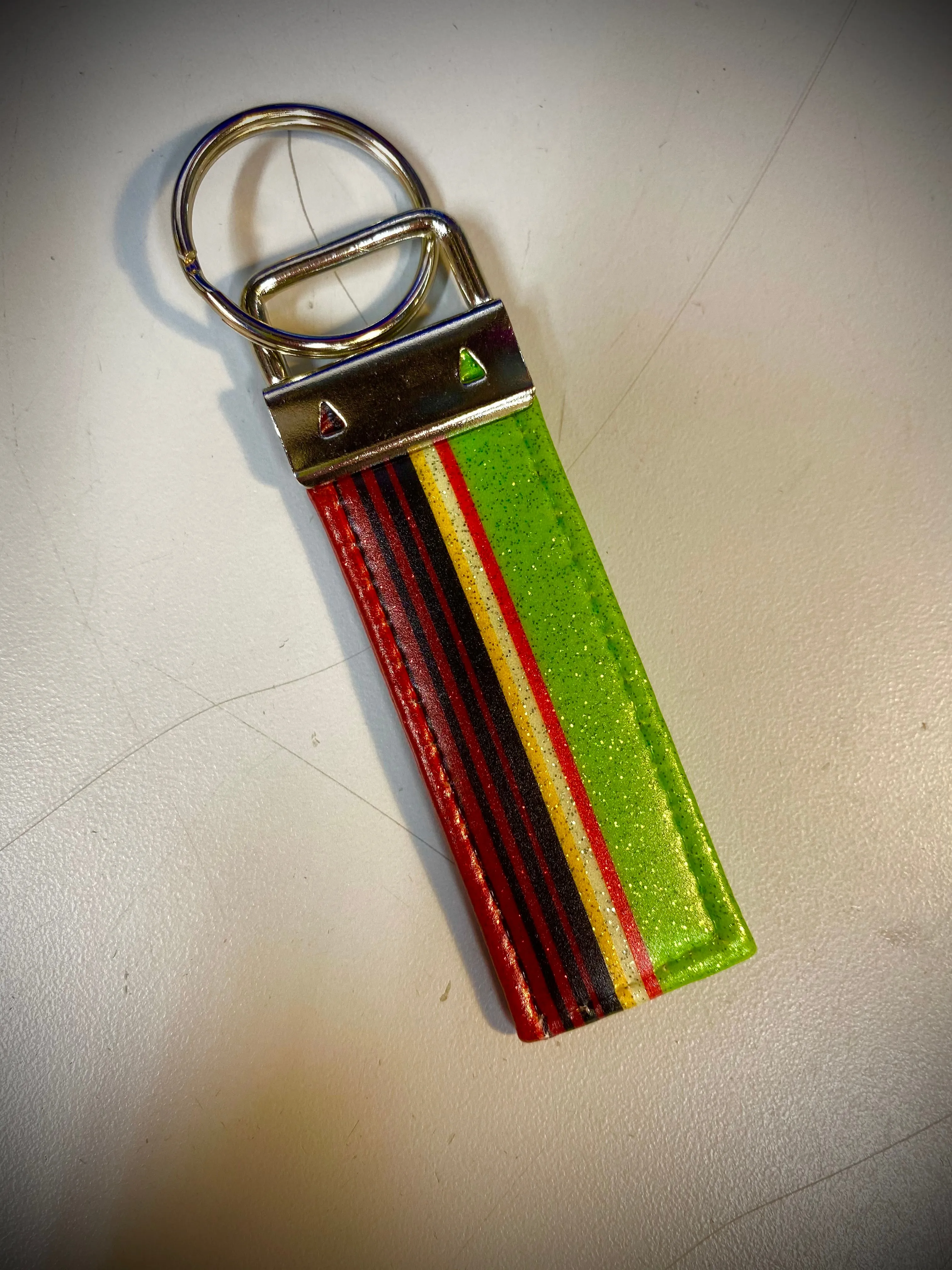 Keychain-Red, Yellow, Lime and Black Stripes