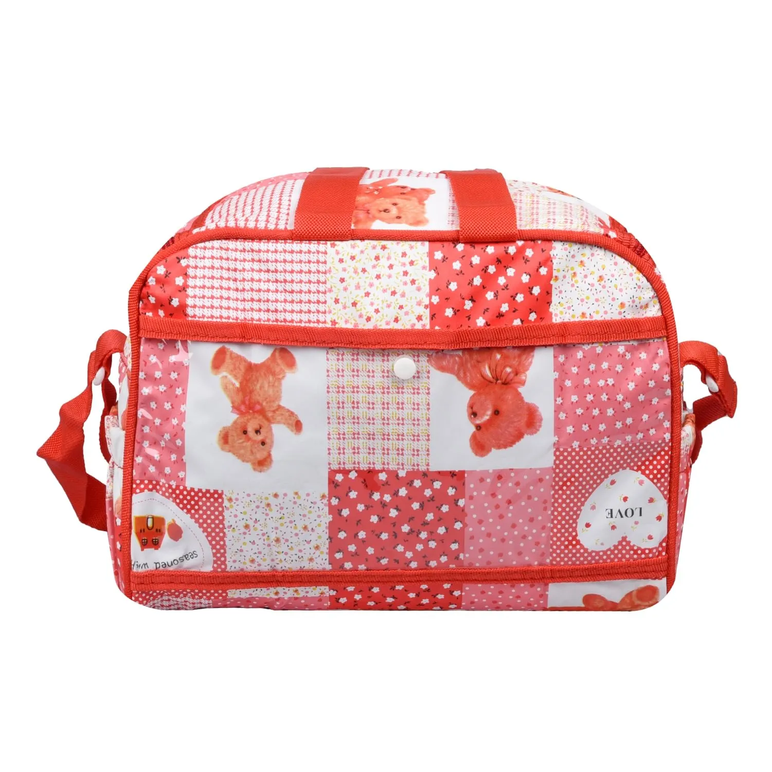 Kuber Industries Baby Diaper Bag | Maternity Diaper Changing Bag | Travel Diaper Bag | Diaper Bag for Mothers | Transparent D Pocket Baby Bag | Teddy Bear Diaper Bag with Straps | Red