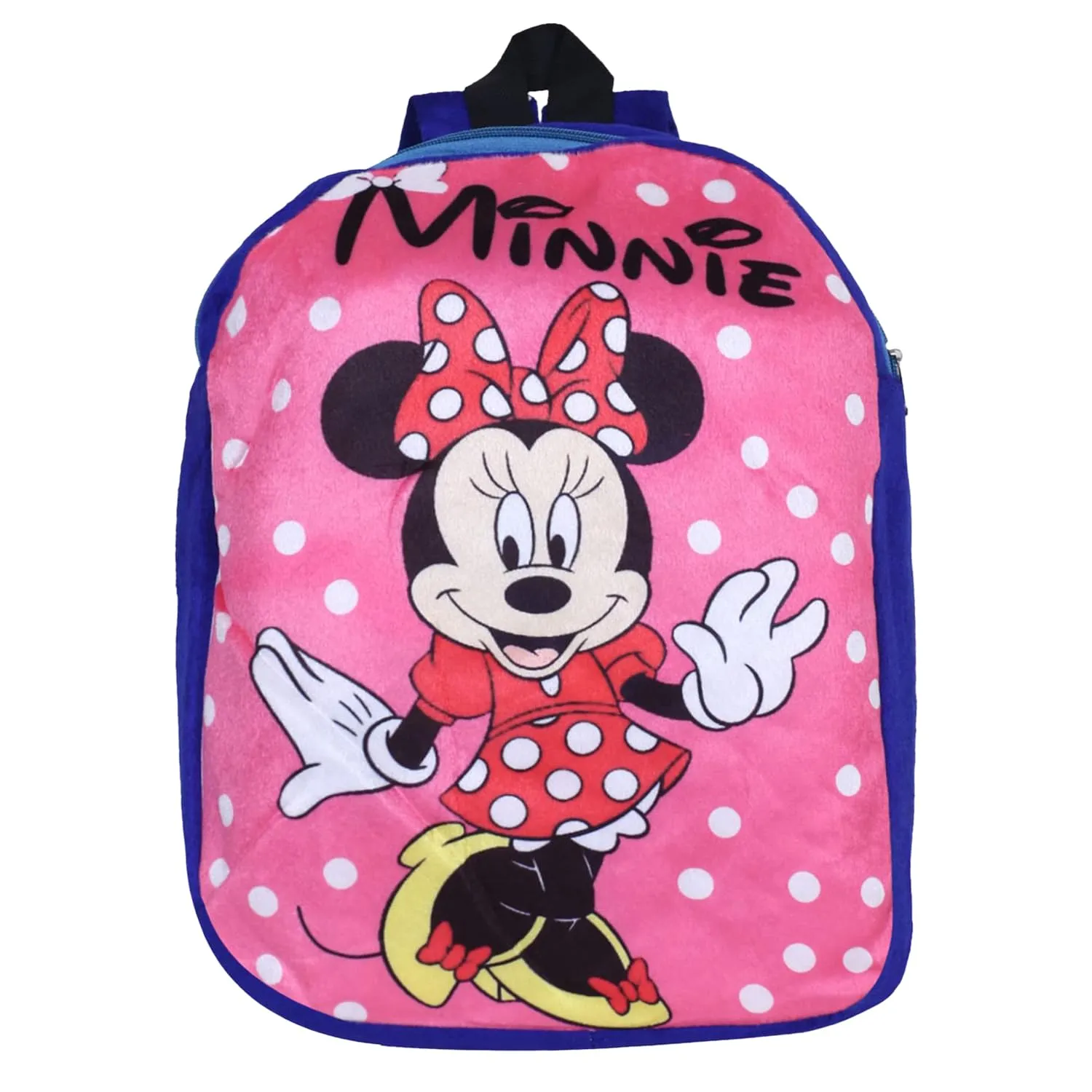 Kuber Industries Disney Minnie Backpack | 2 Compartment Velvet School Bag | Dot Print School Bag for Kids | Kids School Backpack | Backpack for School | Blue