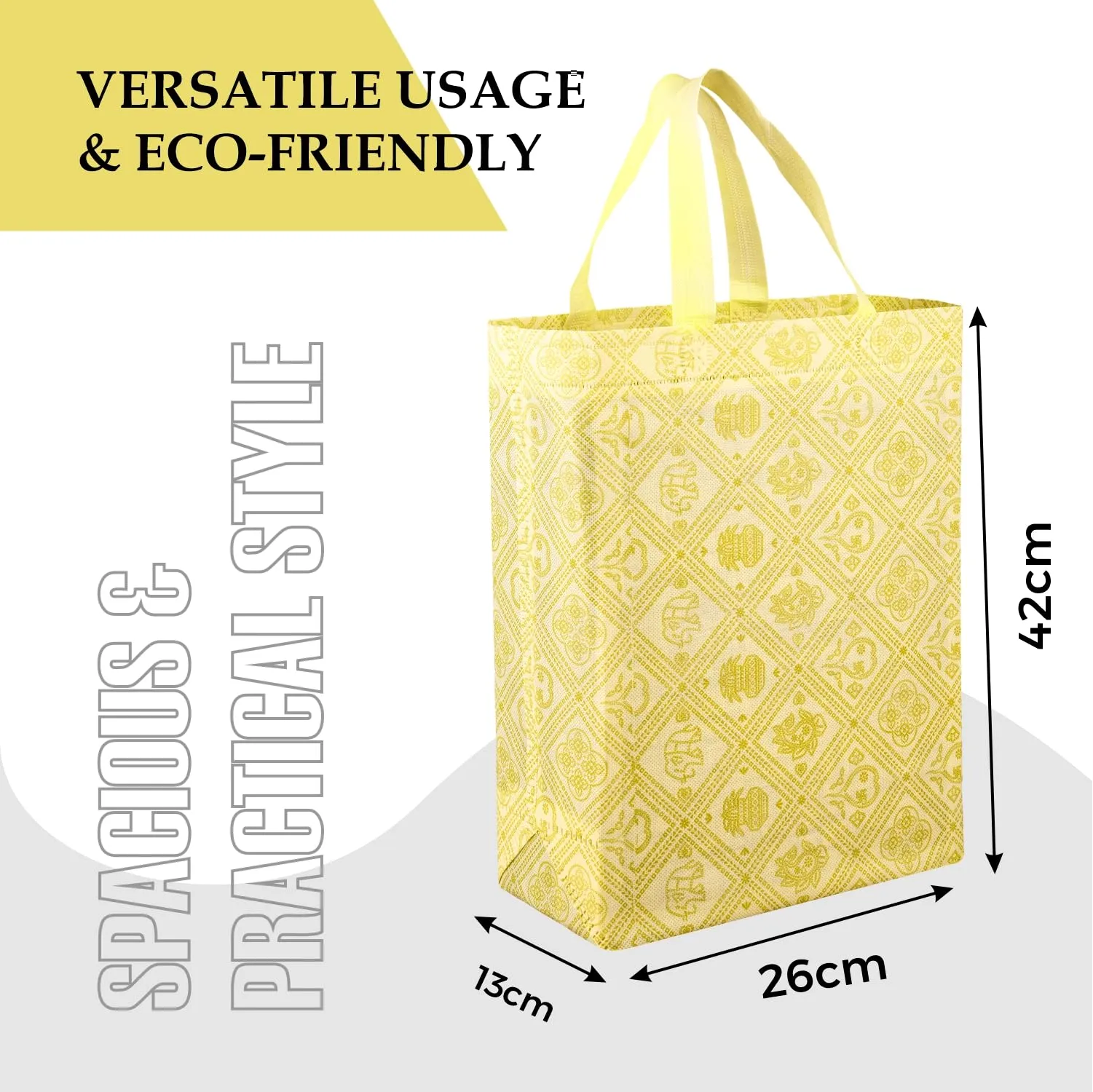 Kuber Industries Shopping Handbag | Grocery Handbag | Shopping Bag | Grocery Shopping Bag | Reusable Shopping Bags | Vegetable Bag | Check-Kalash Carry Bag | Pack of 24 | Yellow