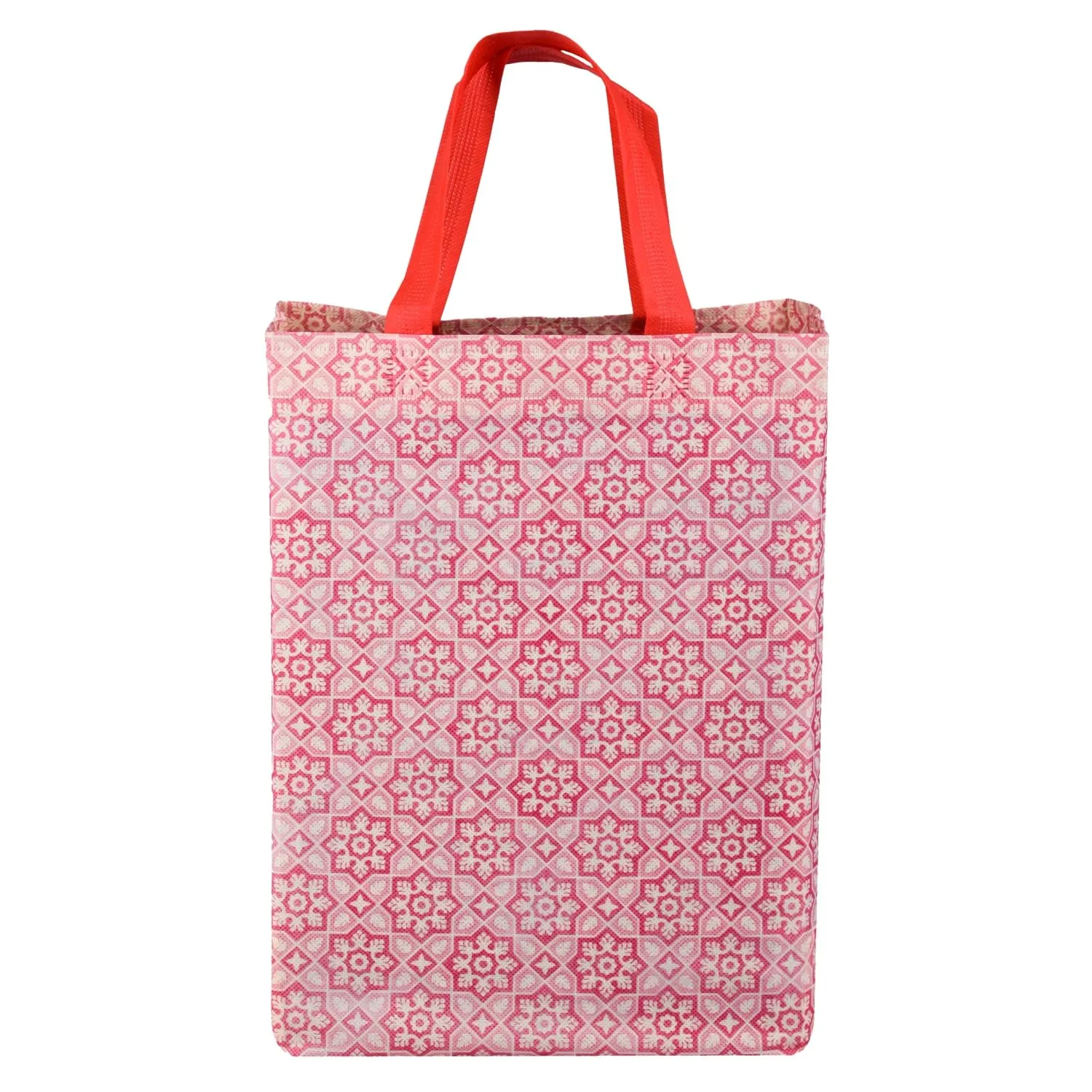 Kuber Industries Shopping Handbag | Grocery Handbag | Shopping Bag | Grocery Shopping Bag | Reusable Shopping Bags | Vegetable Bag | Star-Print Carry Bag | Pack of 9 | Pink