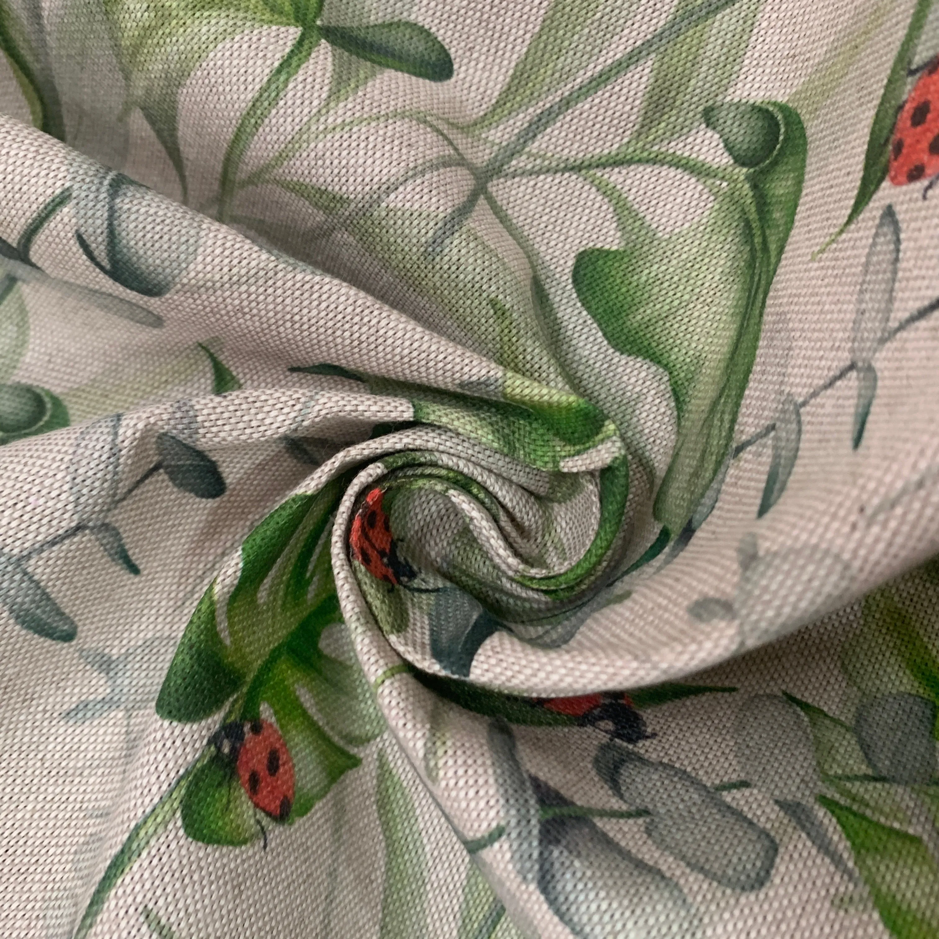 Lady Bird Monstera Printed 'Linen' Fabric