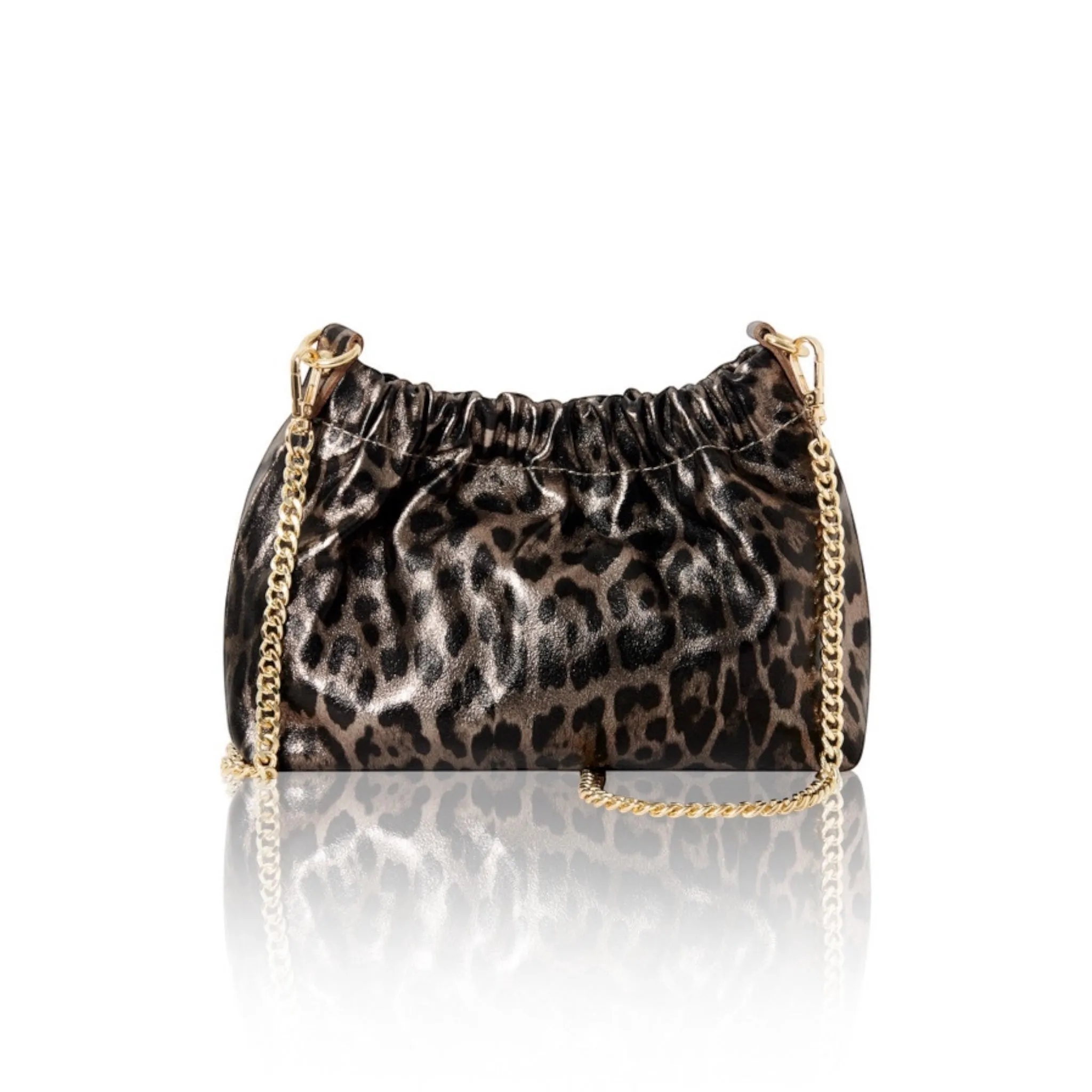 Leather Convertible Animal Print Bag Bronze