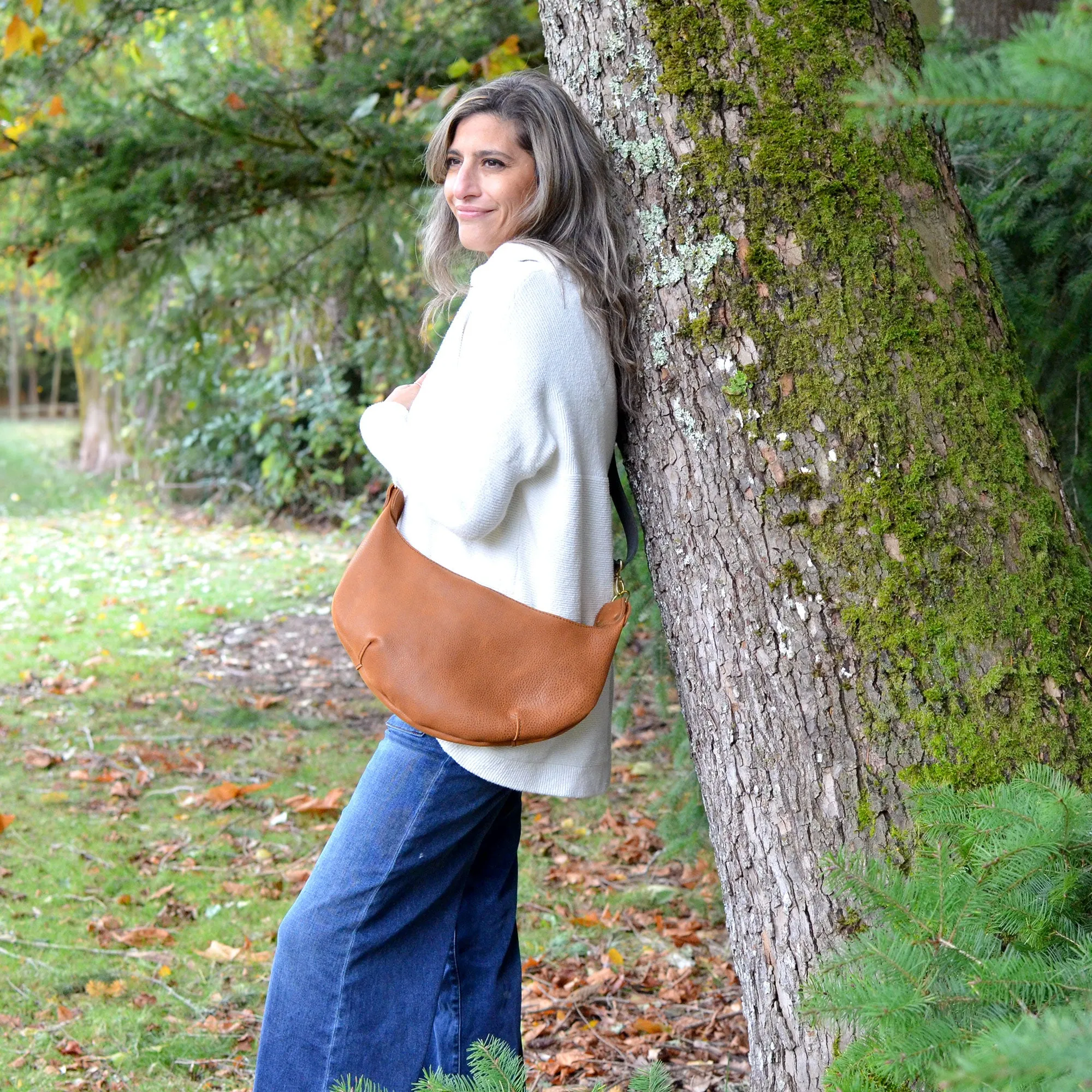 Leather HOBO Crossbody Bag - Tan Leather